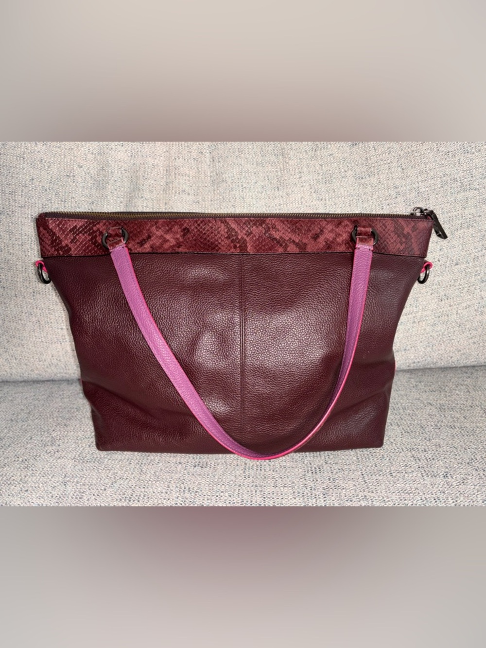 Coach Tyler Leather Tote Burgundy w/Purple/Snake Details, Crossbody Strap - Picture 3 of 16